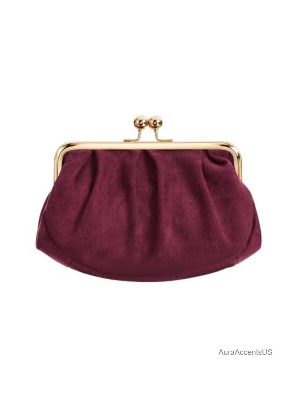 Faux Suede Kiss Lock Clutch Evening Bag Detachable Chain Strap
